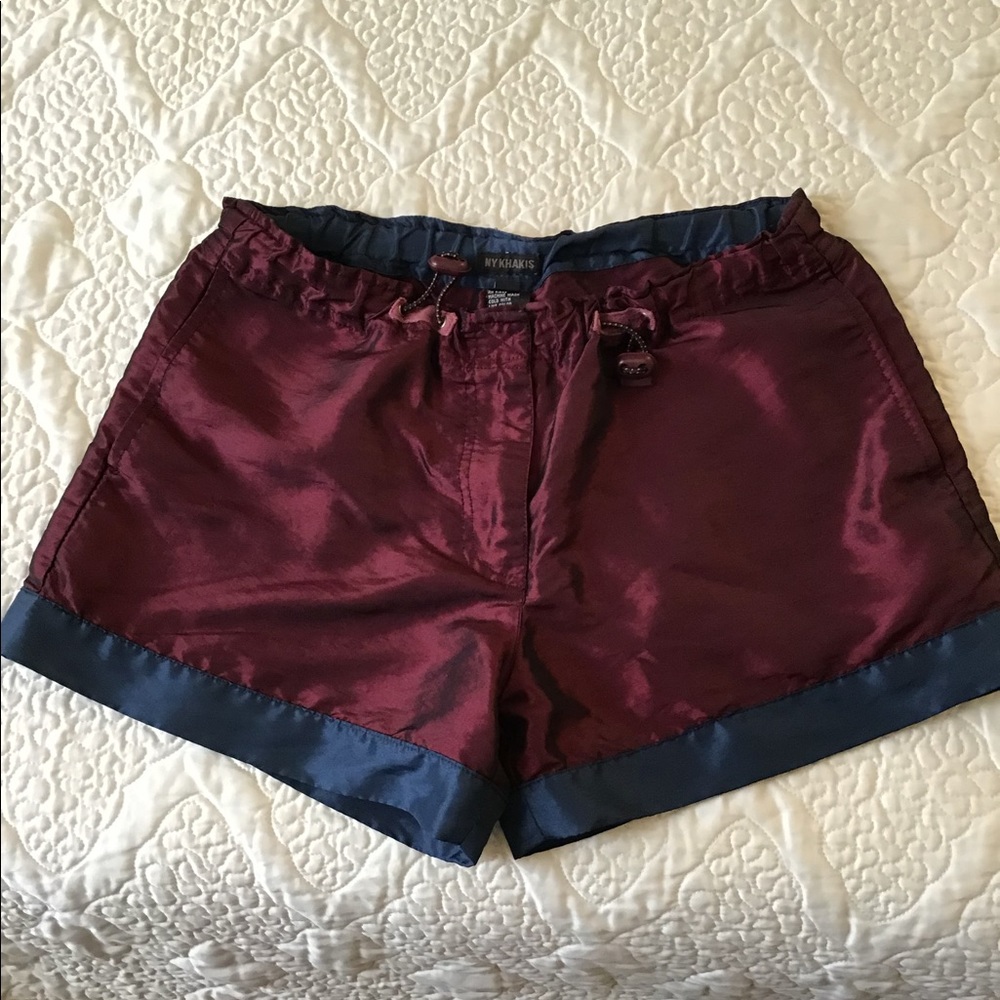 Metallic burgundy and blue water shorts